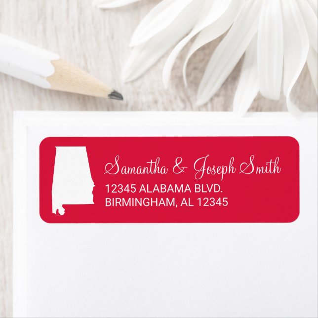 Étiquette Alabama en blanc et rouge (En situation)