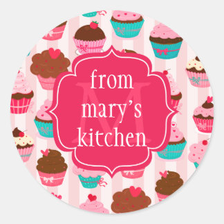 Étiquette alimentaire Monogramme de Cupcakes rose 