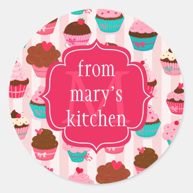 Étiquette alimentaire Monogramme de Cupcakes rose  (Devant)
