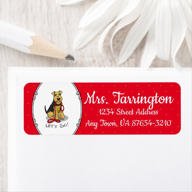 Étiquette Allons-y ! Welsh Terrier Dog avec laisse rouge drô (En situation)