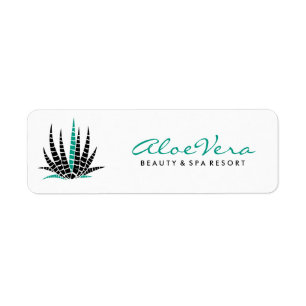 Étiquette Aloe Vera Illustration Noire Et Turquoise