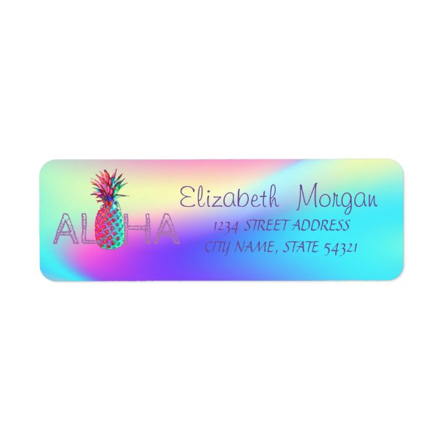 Étiquette Aloha Hawaïen Holographique Ananas (Devant)