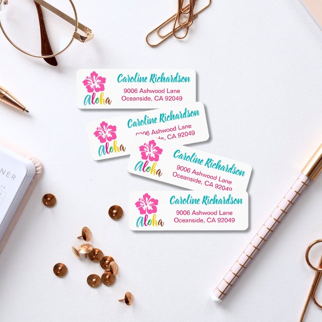Étiquette Aloha Luau Party Tropical Hibiscus Retour Adresse (Créateur téléchargé)