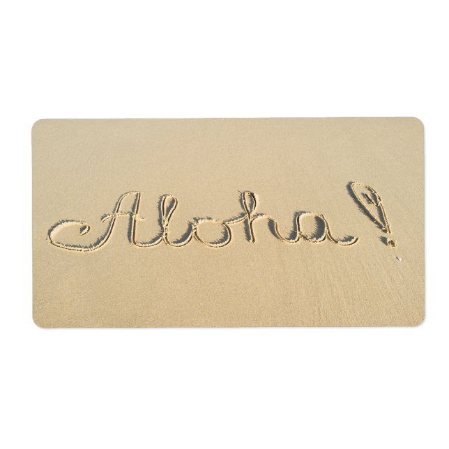 Étiquette Aloha signe sur le sable de la plage (Devant)