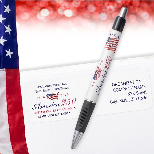 Étiquette America 250 Land of Free Home Brave Blue Patriotic (America 250 Land of Free Home Brave Blue Patriotic Return Address Label - matching pen in collection)
