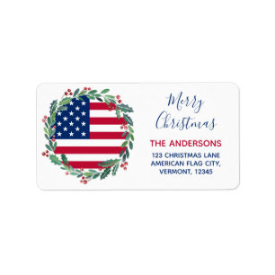 Étiquette American Flag Patriotic Christmas Return Adresse
