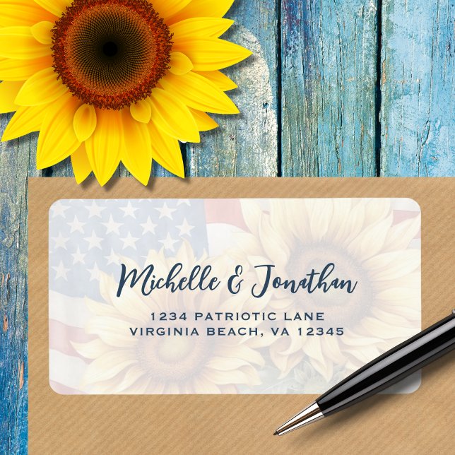 Étiquette American Flag Sunflower Mariage Adresse de retour (American Flag Sunflower Wedding Return Address Label)