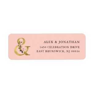 Étiquette Ampersand élégant Mariage Floral Gold et Blush