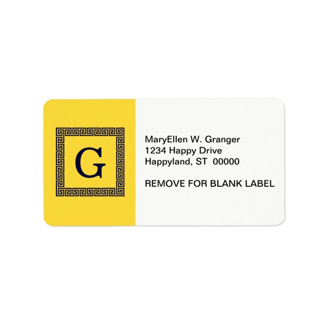 Étiquette Ananas, Clé grecque bleue marine #1 Monogramme enc (Devant)