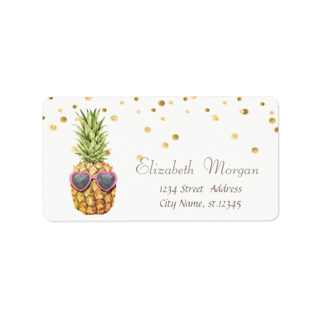 Étiquette Ananas cool blanc, Confetti à huile d'or (Devant)