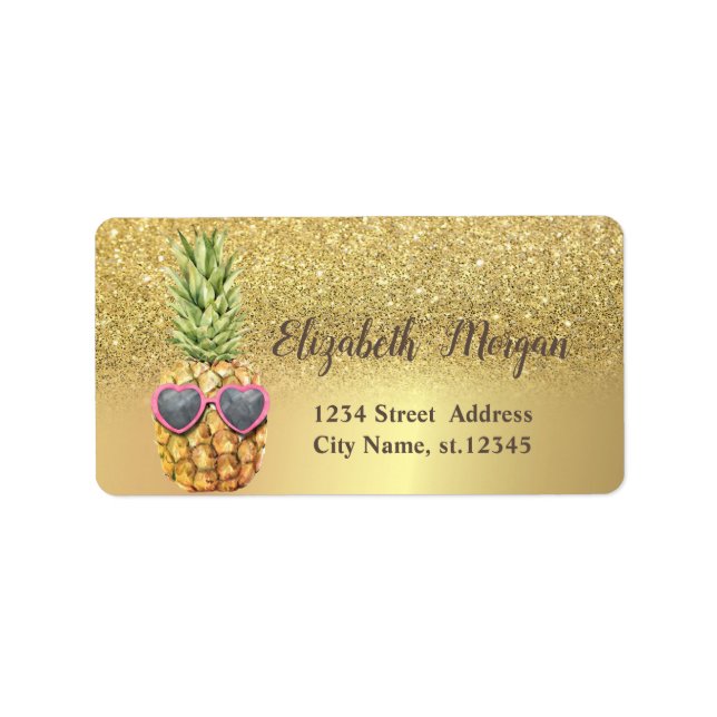 Étiquette Ananas élégant doré pailleté  (Devant)