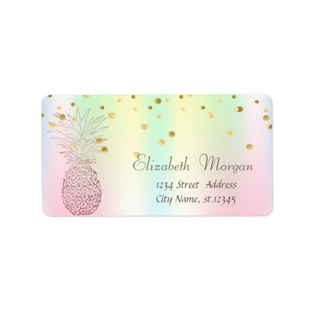 Étiquette Ananas Feuille de Confettis Holographique Iridesce (Devant)