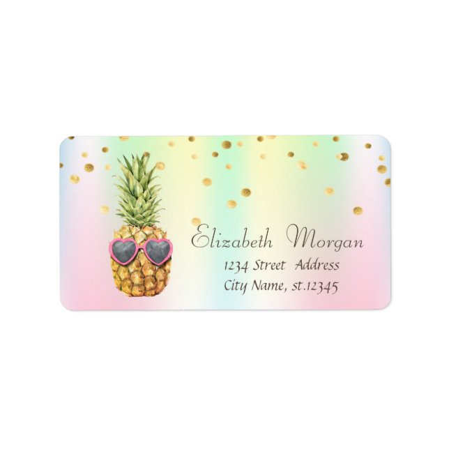 Étiquette Ananas Frais Confettis Holographique (Devant)