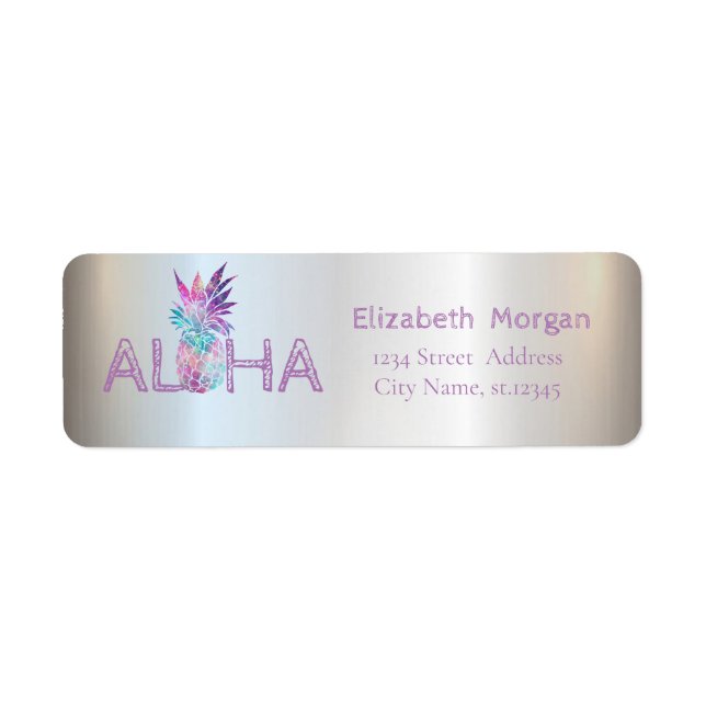 Étiquette Ananas Moderne, Aloha Argent (Devant)