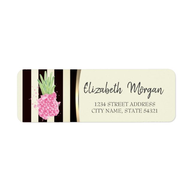 Étiquette Ananas Rose Rayures Noires   (Devant)