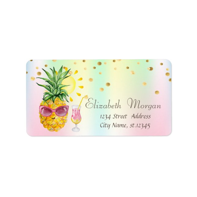 Étiquette Ananas,Soleil,Cocktail Holographique Iridescent  (Devant)