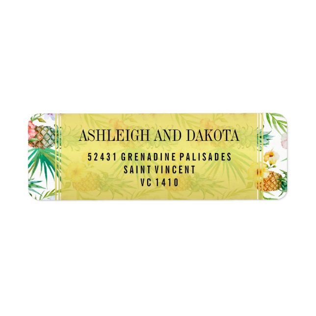 Étiquette Ananas tropical et Hibiscus Destination Mariage (Devant)