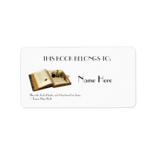 Étiquette Ancien livre avec Rose/livre appartient au Étiquet