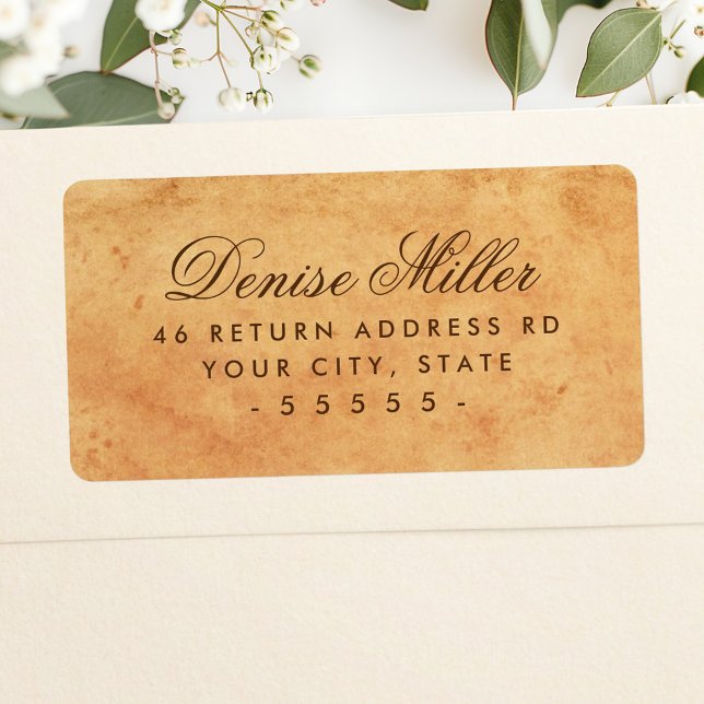 Étiquette Ancien papier taché d'encre avec adresse de retour (Vintage stained old paper return address label)