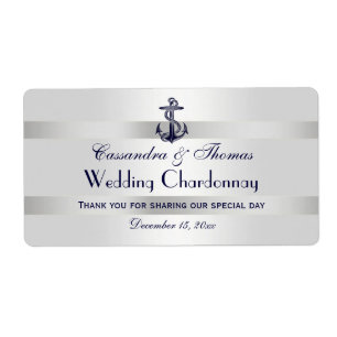 Étiquette Ancre Bleue Marine Nautique Argent Wha Vin Bottle