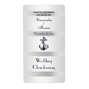 Étiquette Ancre Bleue Marine Nautique Argent Wht V Vin Bottl