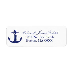 Étiquette Ancre Bleue Marine Nautique Coastal Adresse de ret