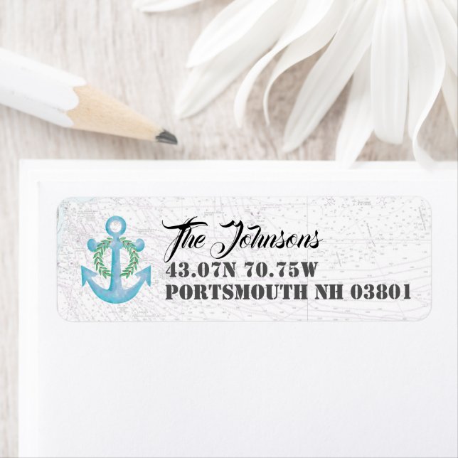 Étiquette Ancre Nautical Holiday Watercolor Adresse de retou (En situation)
