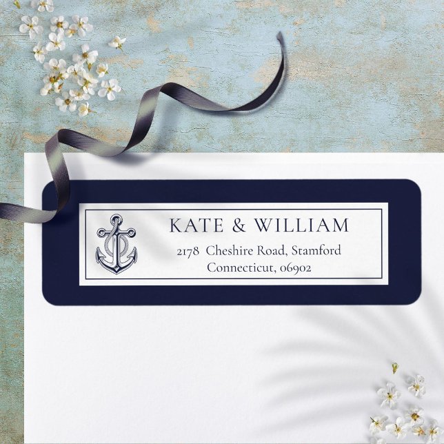 Étiquette Ancre Nautionale Bleu Marine Adresse de Retour (Navy Blue Nautical Anchor Return Address Label)