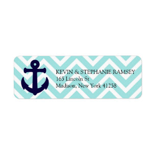 Étiquette Ancre nautique bleue et blanche de Chevron