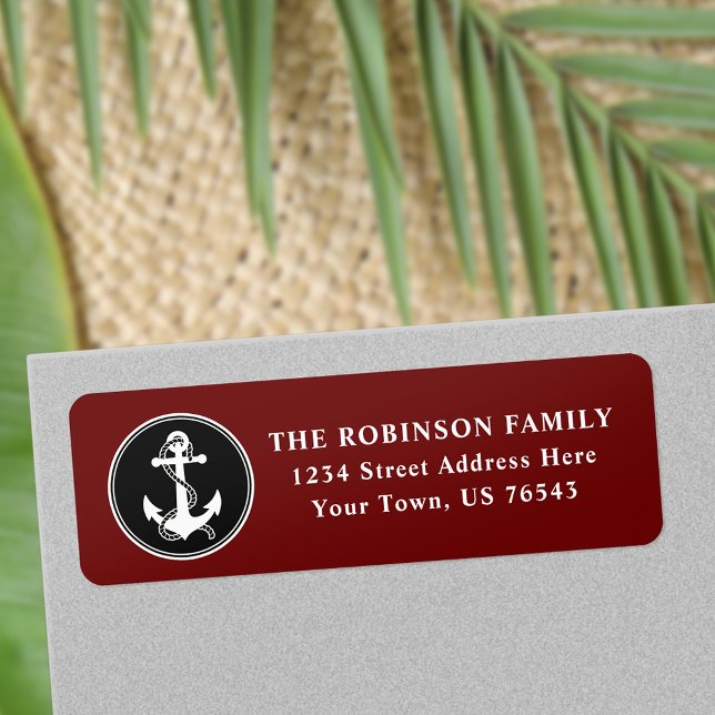 Étiquette Ancre nautique corde Noir Blanc Rouge Adresse (Créateur téléchargé)
