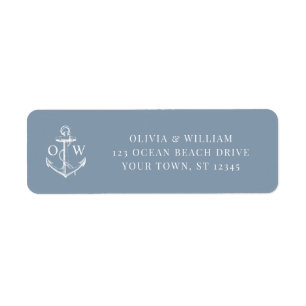 Étiquette Ancre nautique Dusty Blue Mariage Adresse de retou