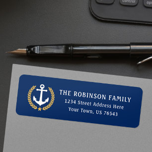 Étiquette Ancre nautique Gold Laurel Star Feuilles Adresse