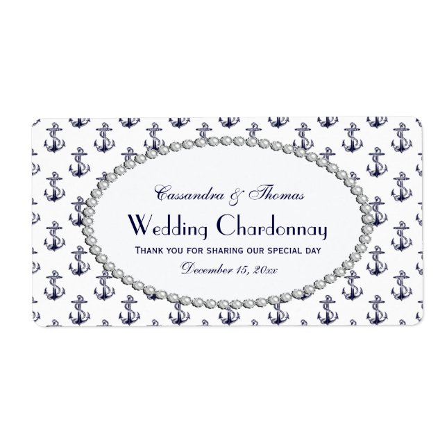 Étiquette Ancre nautique Motif Pearl 2H Wine Bottle Étiquett (Devant)