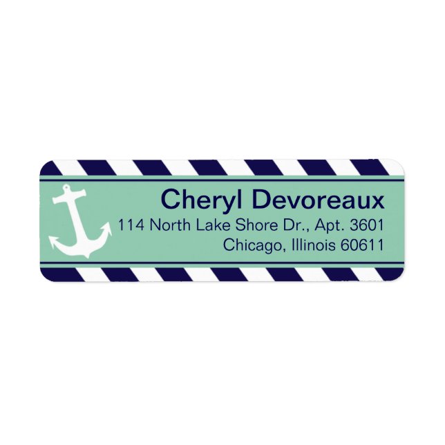 Étiquette Ancre sur les rayures | marine aqua (Devant)