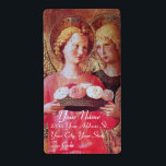 ÉTIQUETTE ANGE AVEC DES ROSES<br><div class="desc">Chef d'oeuvre médiéval en retard d'Italien d'ATF Beato Angelico - détail du triptyque 1437 de Pérouse. Tempera de l'Italie et aluminium d'or.,  deux anges avec des ailes d'or tenant un panier de rose, </div>