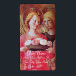 ÉTIQUETTE ANGE AVEC DES ROSES<br><div class="desc">Chef d'oeuvre médiéval en retard d'Italien d'ATF Beato Angelico - détail du triptyque 1437 de Pérouse. Tempera de l'Italie et aluminium d'or.,  deux anges avec des ailes d'or tenant un panier de rose, </div>