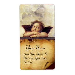 Étiquette ANGE / Cherub ailé, parchemin brun, blanc