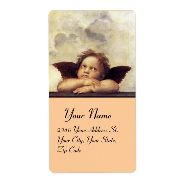 Étiquette ANGE / Chérubin ailé,,marron,blanc (Devant)