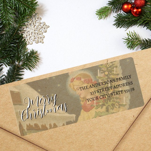 Étiquette Ange de Noël classique vintage (Créateur téléchargé)