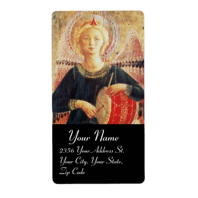 Étiquette ANGE MUSICAL EN ROUGE ET OR, Noir (Devant)