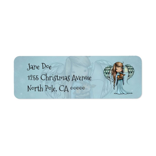 Étiquette Ange tenant Noël de faon (Devant)