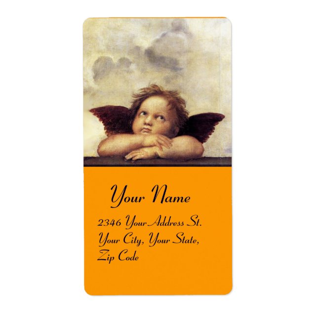 Étiquette ANGEL / Cherub ailé, orange, blanc (Devant)