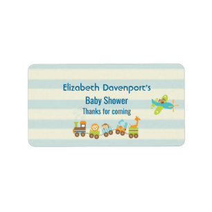 Étiquette Animal Toy Train and Airplane on Stripes