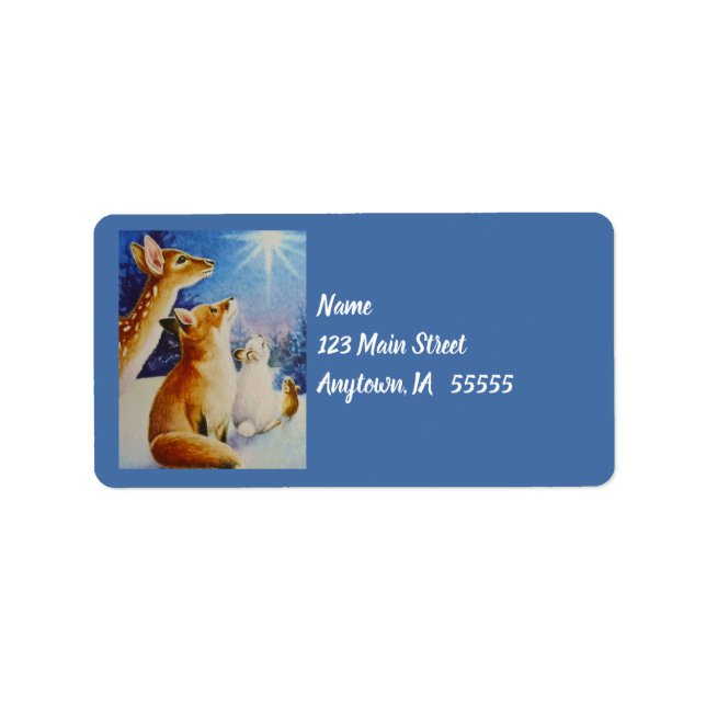 Étiquette Animaux de bois Voir Noël Star Aquarelle Art (Devant)