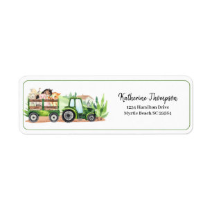 Étiquette Animaux de ferme Tracteur vert Garçons Baby shower
