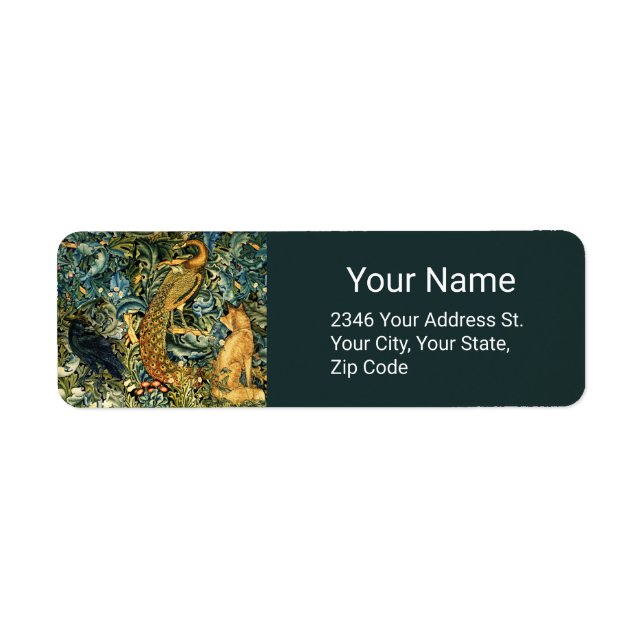 ÉTIQUETTE ANIMAUX FORESTIERS, PEACOCK ET FOX FLORAL VERT (Devant)