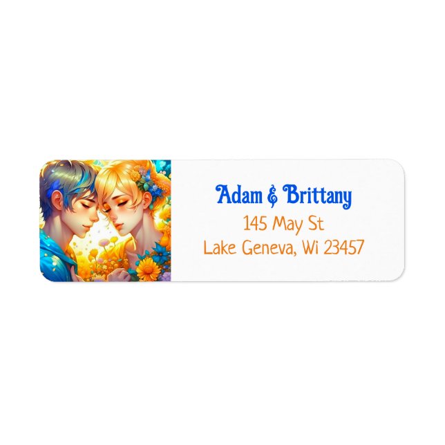 Étiquette Anime Boy and Girl Floral Couple Theme (Devant)