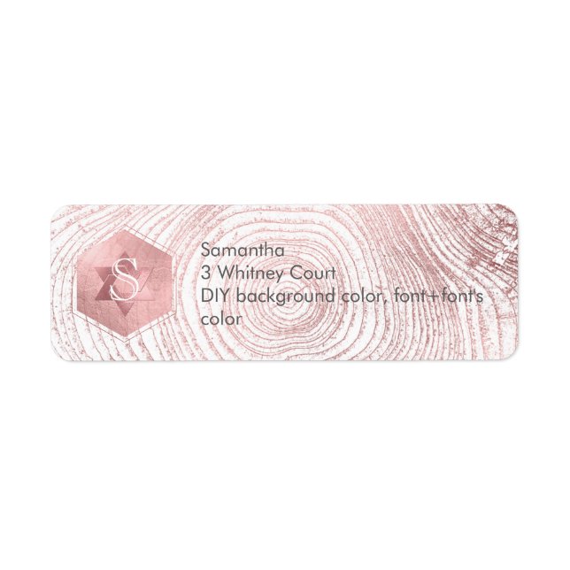 Étiquette Anneaux d'arbre PixDezines, peigne d'or Rose Faux (Devant)