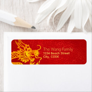 Étiquette Année dragon chinoise 2024 coupé en papier Red Foi