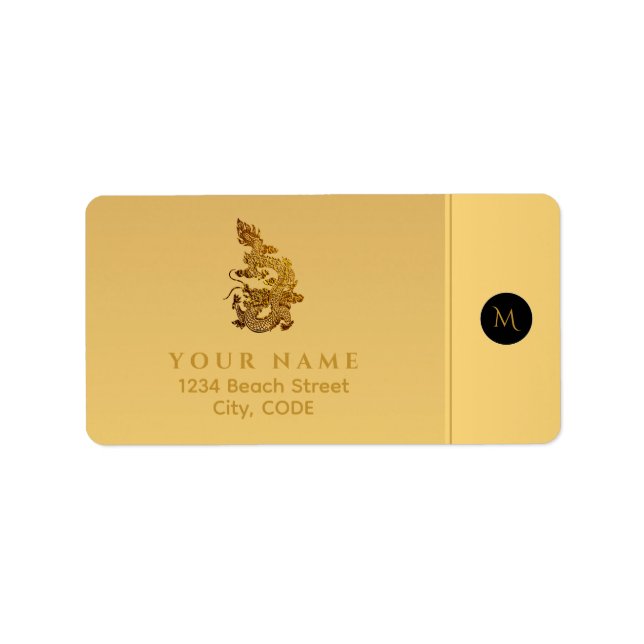 Étiquette Année Dragon Chinoise 2024 Elégant Monogramme RAL (Devant)